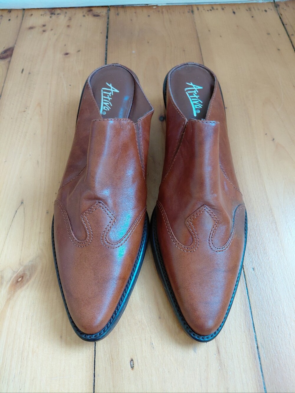 Artiva Brazil Women Leather Slip On Western Cowboy Mules  Brown Size 8.5